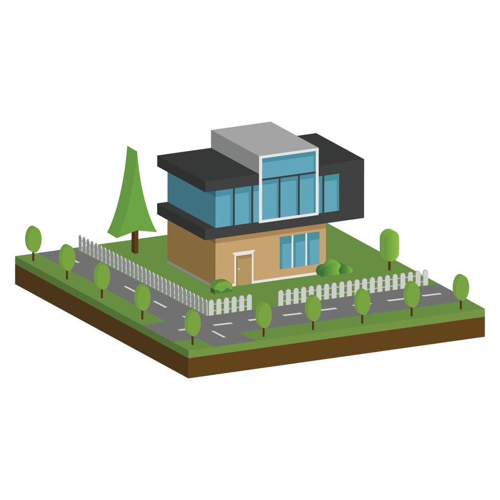 isometrische und 3D-Häuser, flaches Design des modernen Architekturhauses. vektor