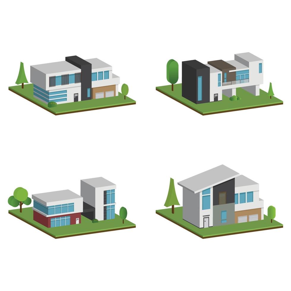 isometrische und 3D-Häuser, flaches Design des modernen Architekturhauses. vektor
