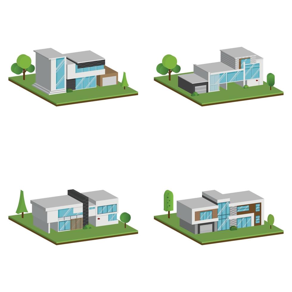 isometrische und 3D-Häuser, flaches Design des modernen Architekturhauses. vektor