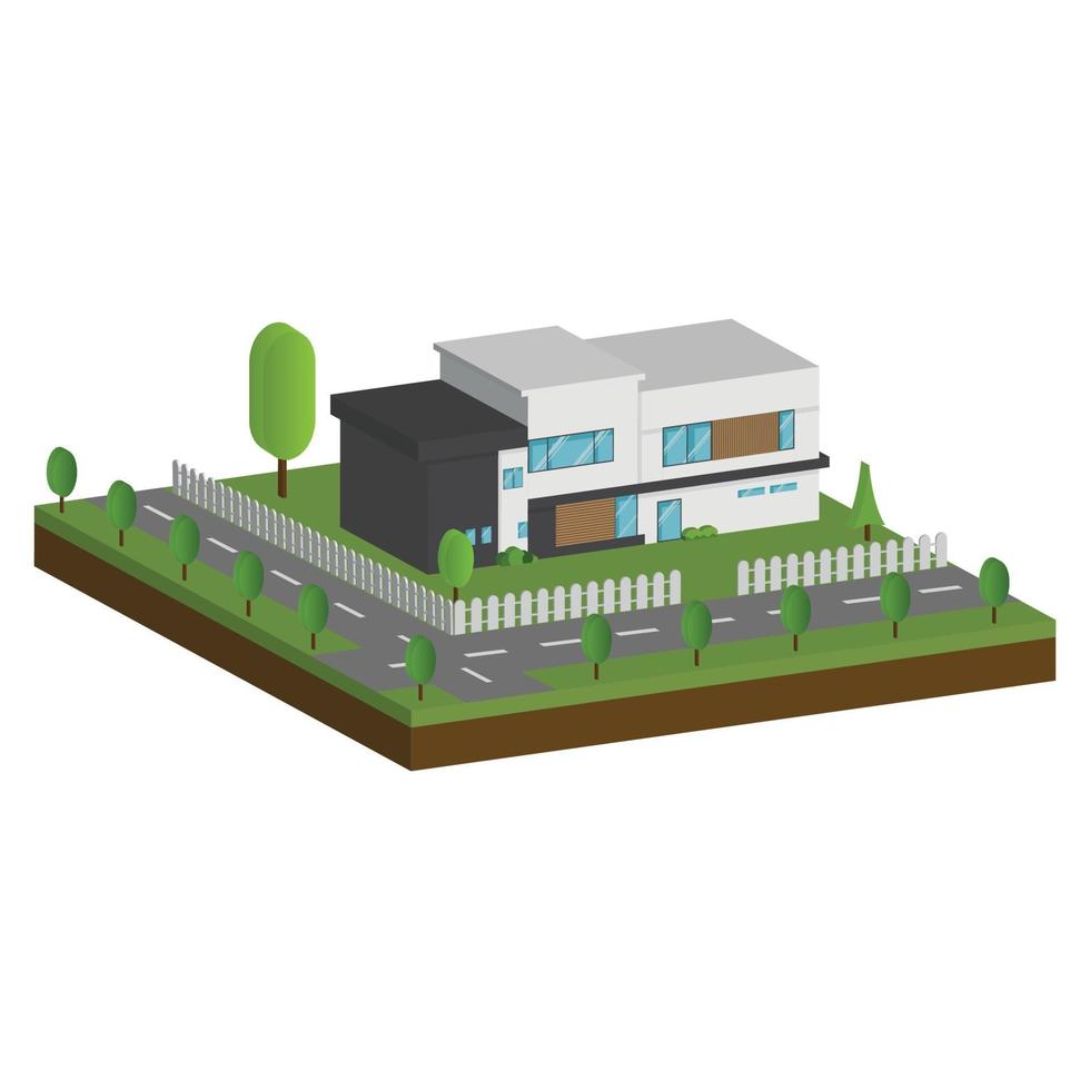 isometrische und 3D-Häuser, flaches Design des modernen Architekturhauses. vektor