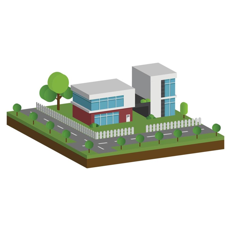 isometrische und 3D-Häuser, flaches Design des modernen Architekturhauses. vektor