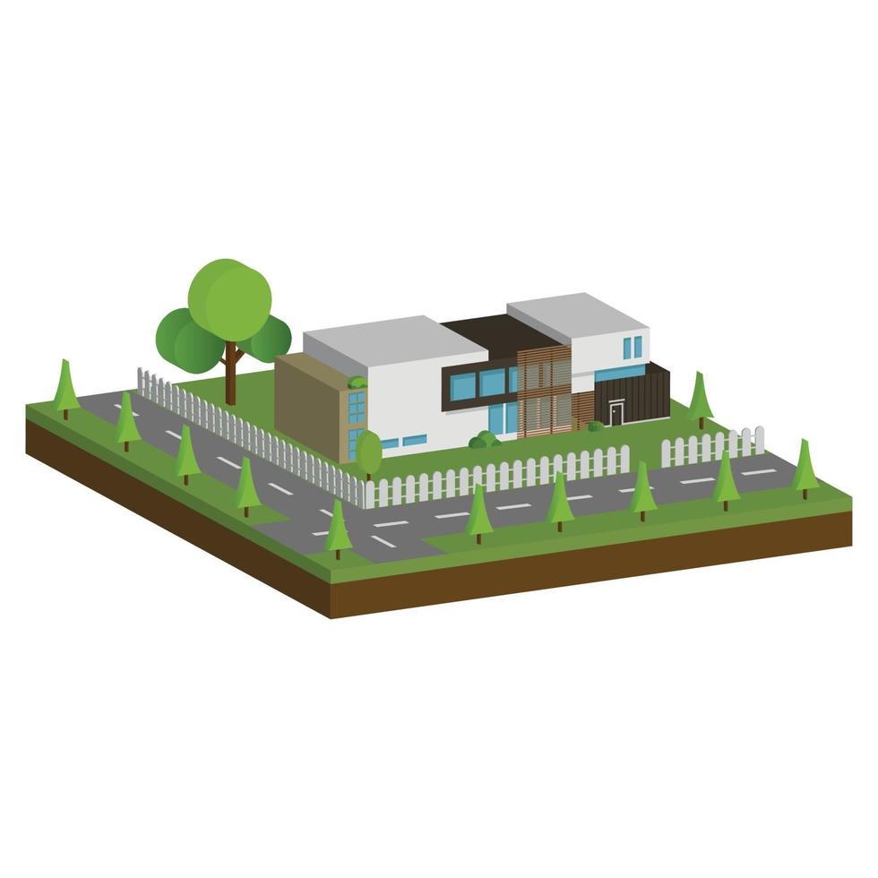 isometrische und 3D-Häuser, flaches Design des modernen Architekturhauses. vektor