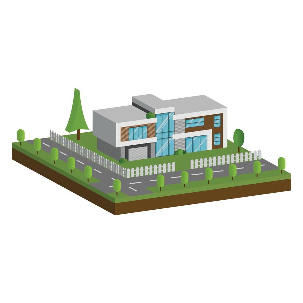 isometrische und 3D-Häuser, flaches Design des modernen Architekturhauses. vektor