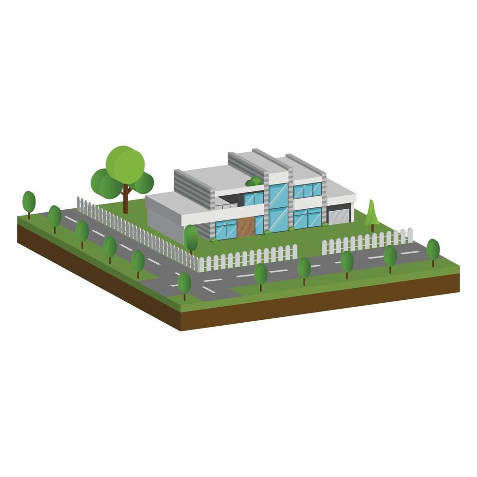 isometrische und 3D-Häuser, flaches Design des modernen Architekturhauses. vektor