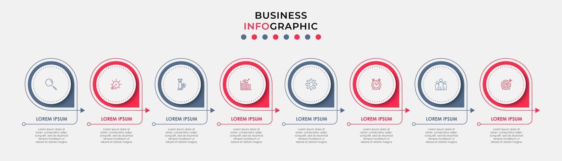 infographic design affärsmall med ikoner och 8 alternativ eller steg vektor