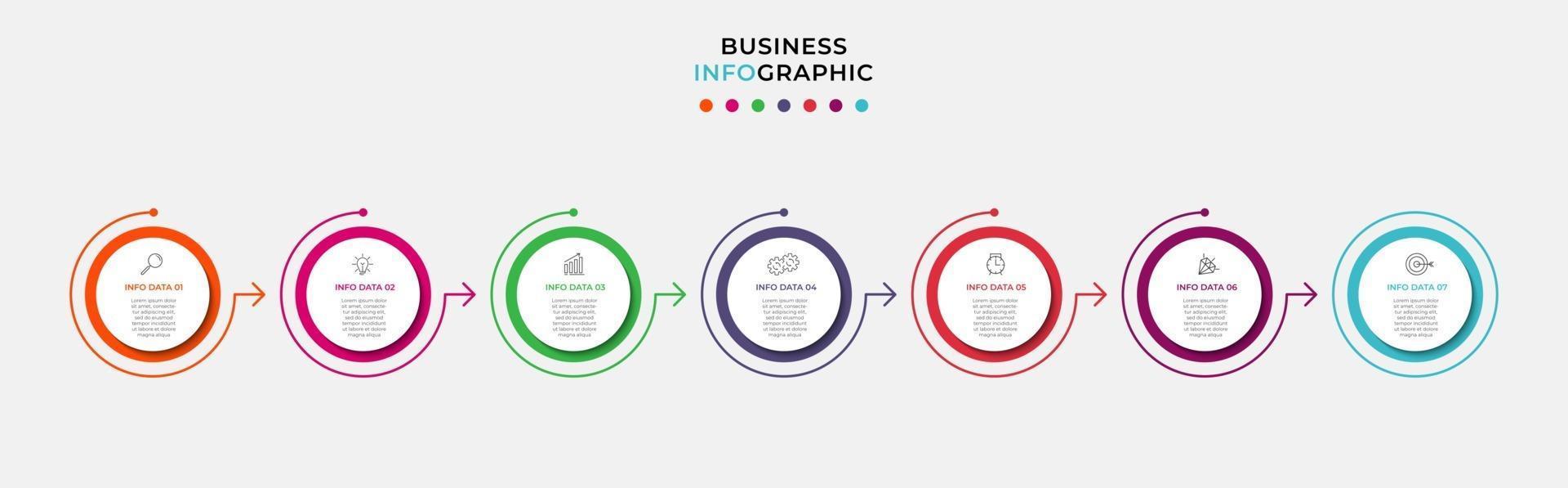 Infografik-Design-Business-Vorlage mit Symbolen und 7 Optionen oder Schritten vektor