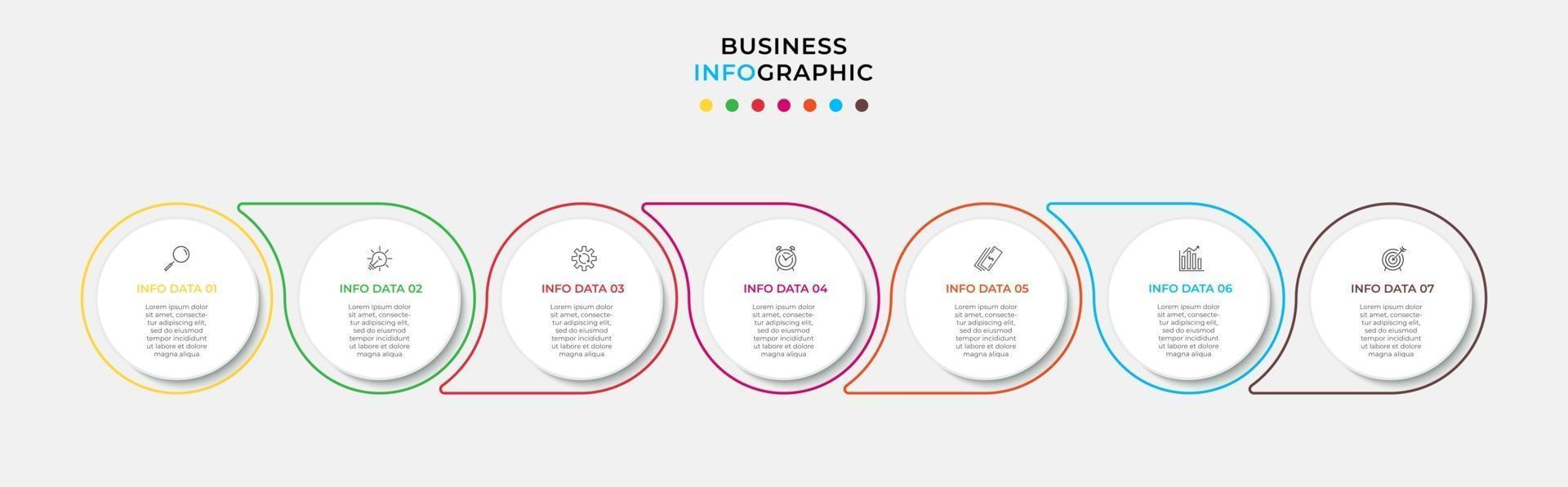 infographic design affärsmall med ikoner och 7 alternativ eller steg vektor