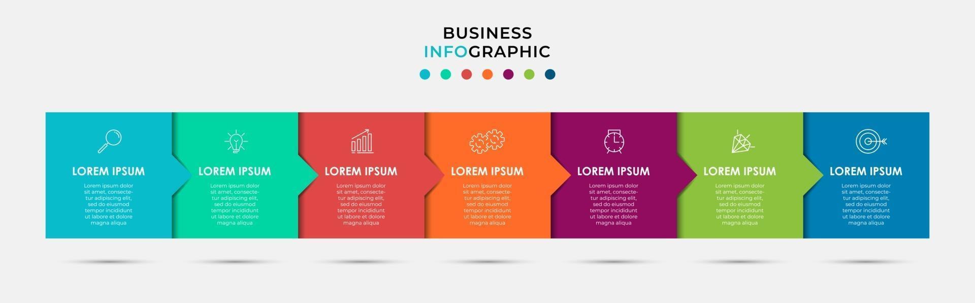 infographic design affärsmall med ikoner och 7 alternativ eller steg vektor