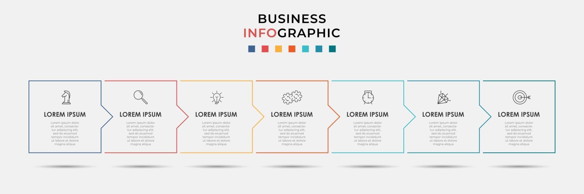 Infografik-Design-Business-Vorlage mit Symbolen und 7 Optionen oder Schritten vektor