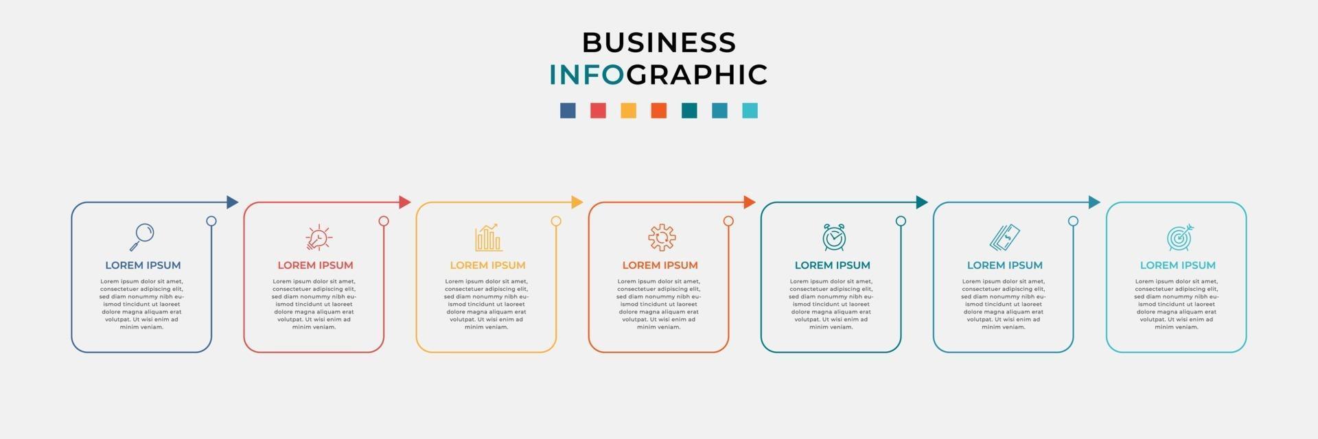 infographic design affärsmall med ikoner och 7 alternativ eller steg vektor