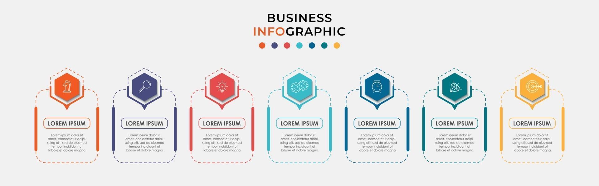 infographic design affärsmall med ikoner och 7 alternativ eller steg vektor