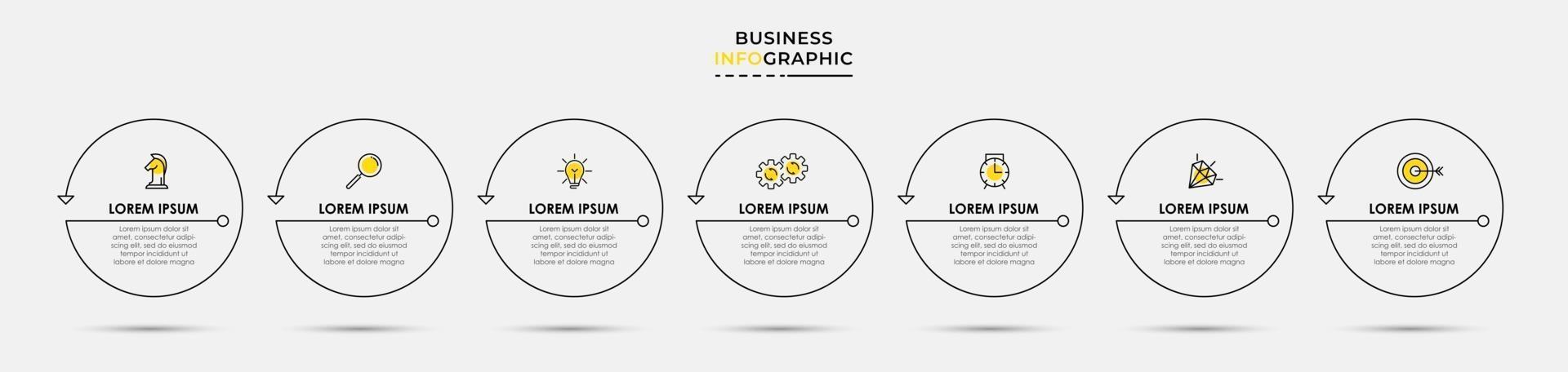 infographic design affärsmall med ikoner och 7 alternativ eller steg vektor