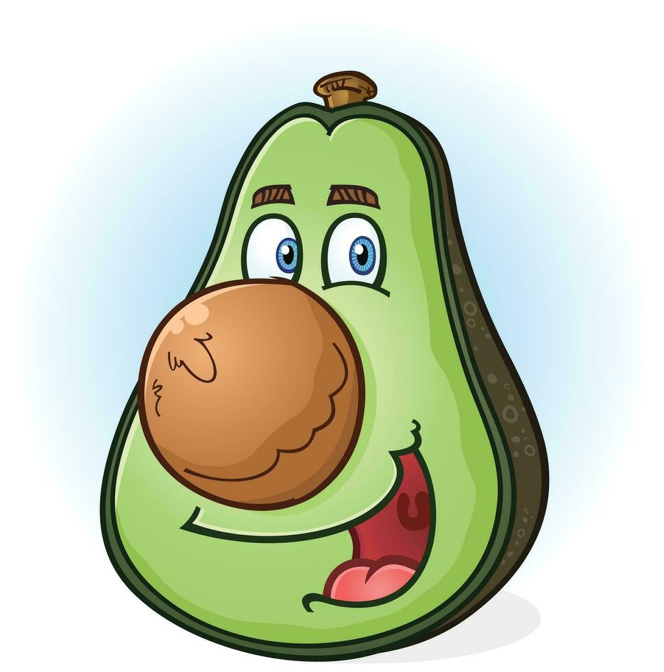 ein lächelnd Grün Avocado Karikatur Charakter mit ein groß runden Grube zum ein Nase Vektor Clip Kunst