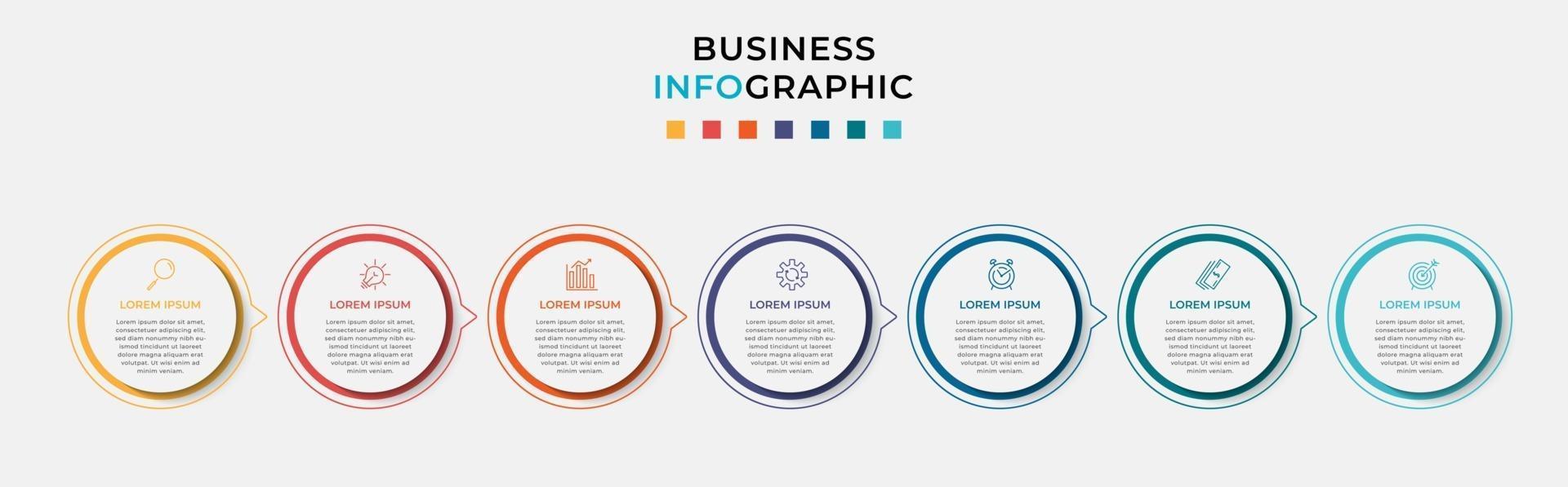 Infografik-Design-Business-Vorlage mit Symbolen und 7 Optionen oder Schritten vektor