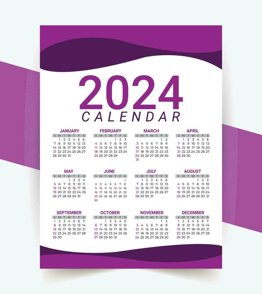 2024 årlig kalender mall design vektor