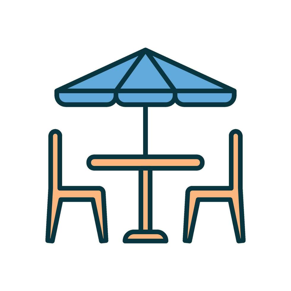 ikon av uteplats möbel eller trädgård tabell med paraply och stolar vektor