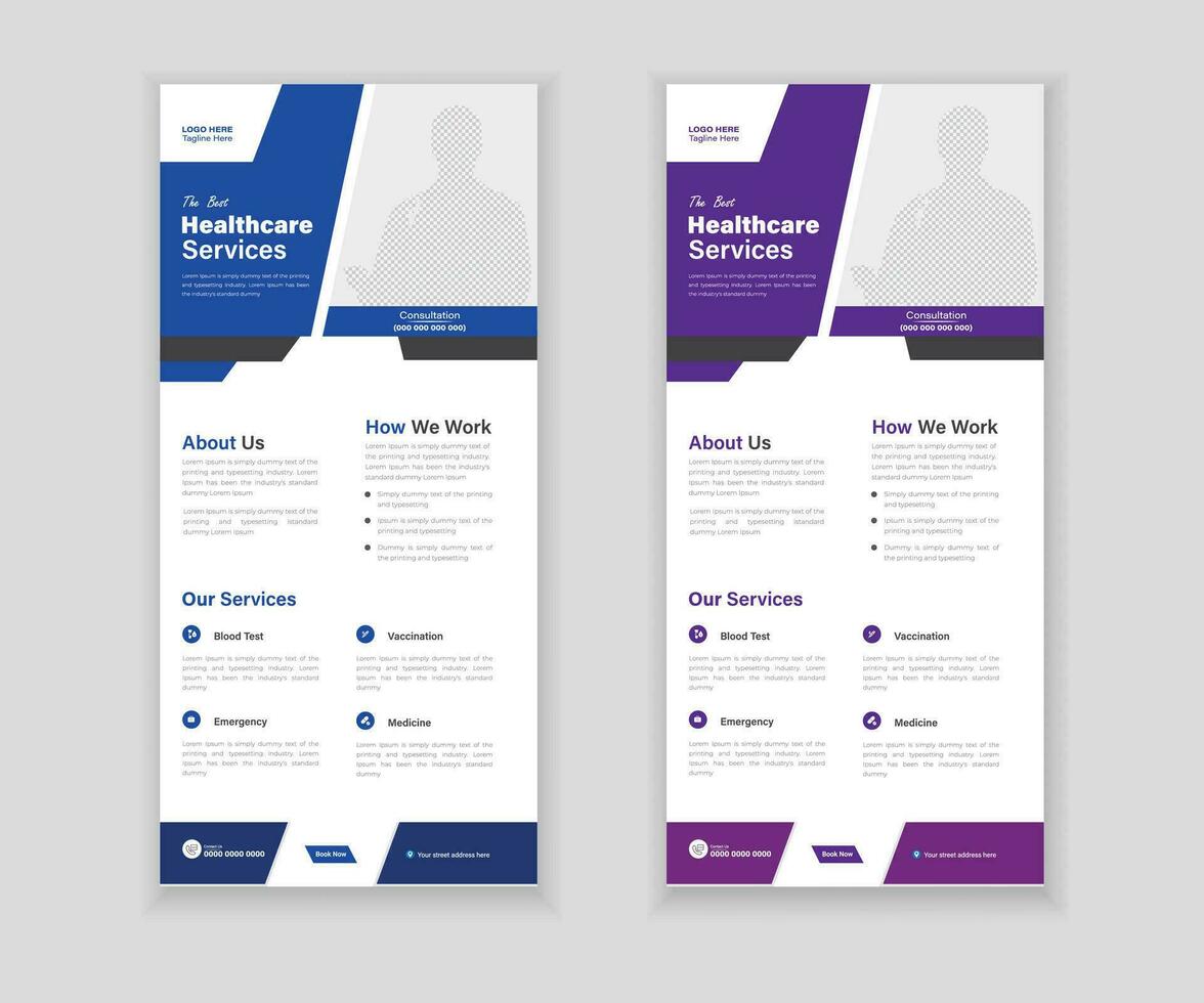 medicinsk rulla upp eller dl flygblad och kuggstång kort design mall för din företag vektor