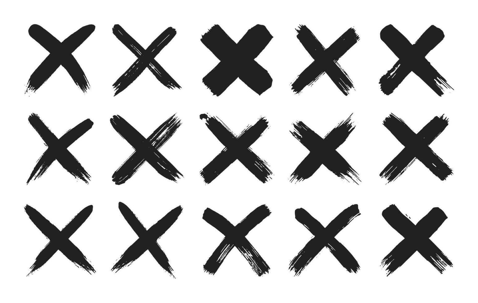 schmutzig Grunge Hand gezeichnet mit Bürste Schlaganfälle Kreuz x Vektor Illustration Symbol Satz.