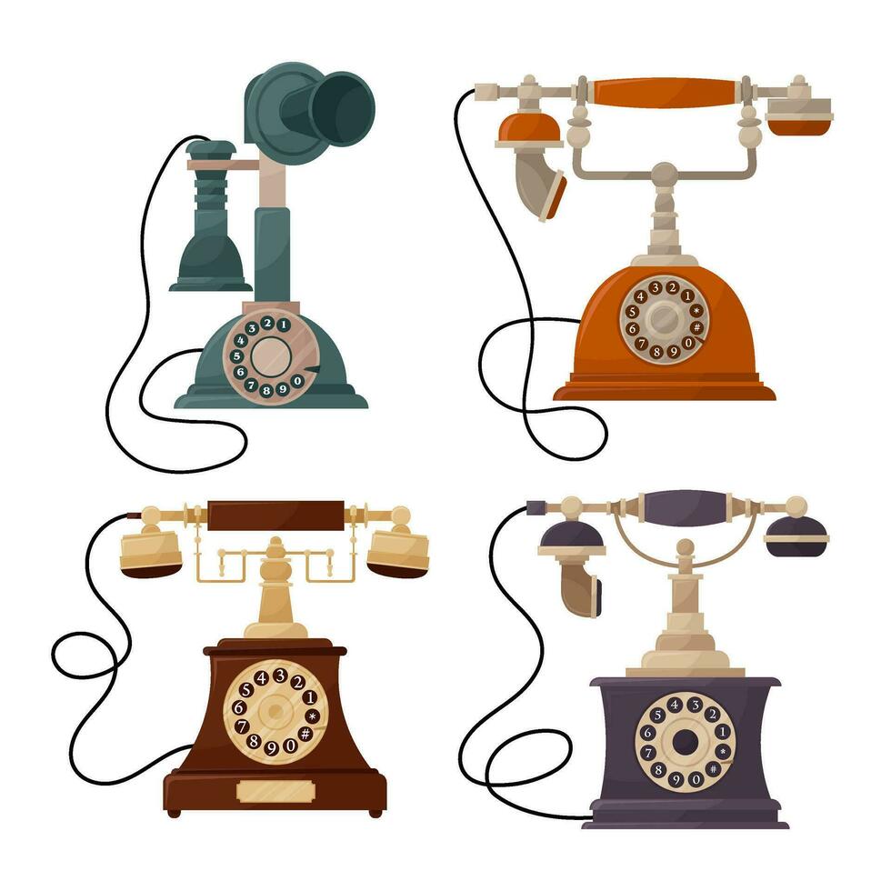 Telefon. Jahrgang einstellen Telefon. Antiquität Kommunikation oder Innere Artikel. Antiquitäten. vektor