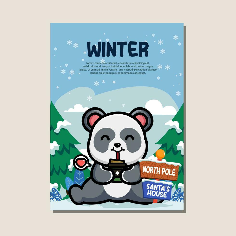 Poster Vorlage zum Winter mit süß Panda vektor