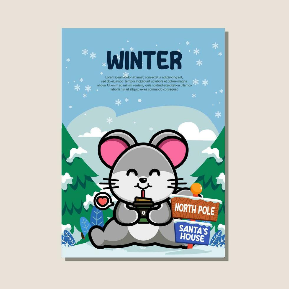 Poster Vorlage zum Winter mit süß Maus vektor