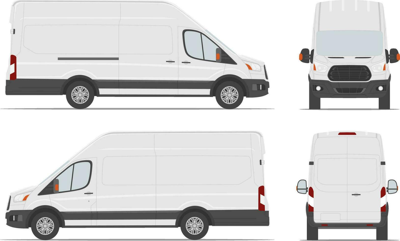vit frakt skåpbil bil mall i annorlunda vinklar. vektor illustration.