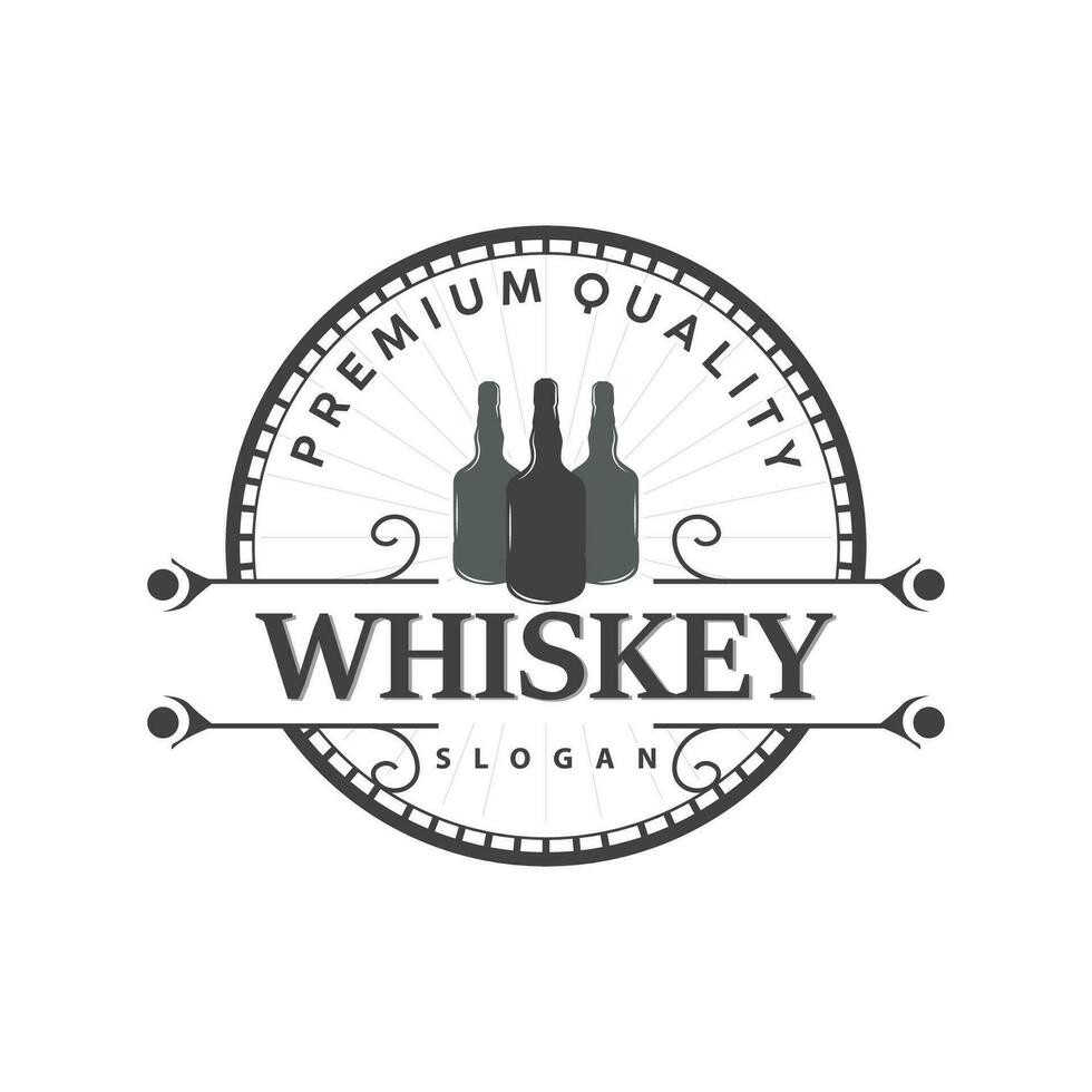 Whiskey Logo, trinken Etikette Design mit alt retro Jahrgang Ornament Illustration Prämie Vorlage vektor