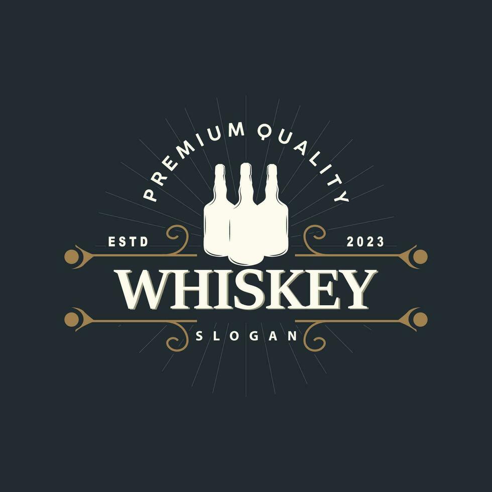 whisky logotyp, dryck märka design med gammal retro årgång prydnad illustration premie mall vektor