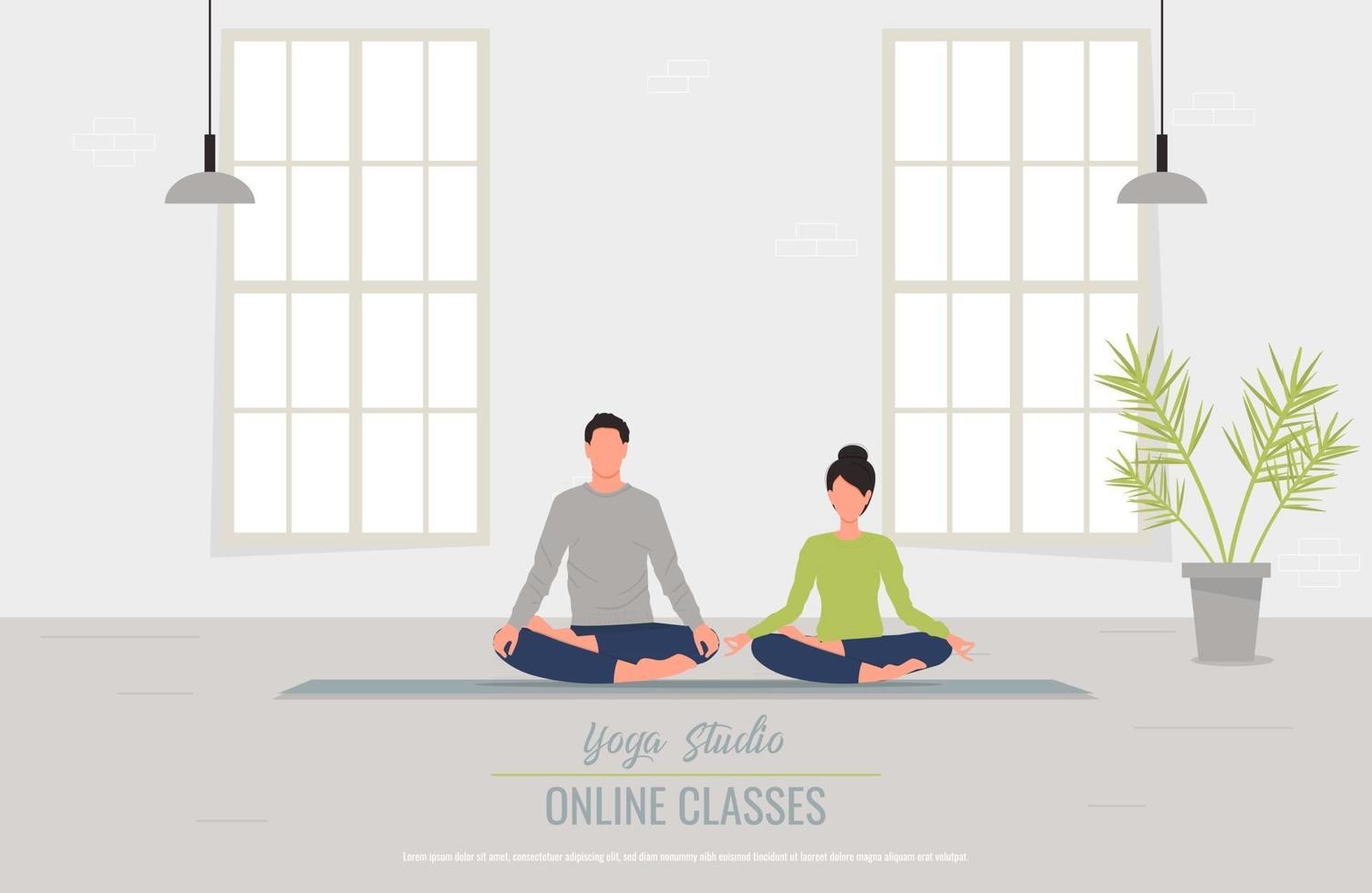 online yogakurser, en man och en kvinna som sitter i lotusställning vektor