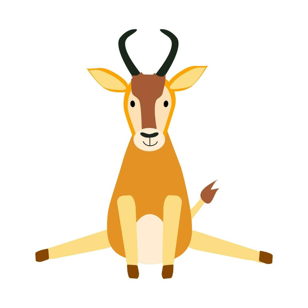 Vektor Karikatur Antilope. süß Antilope im ein eben Stil. Beliebt wild, afrikanisch Tier. Weiß isoliert Hintergrund. Kinder- Illustration.