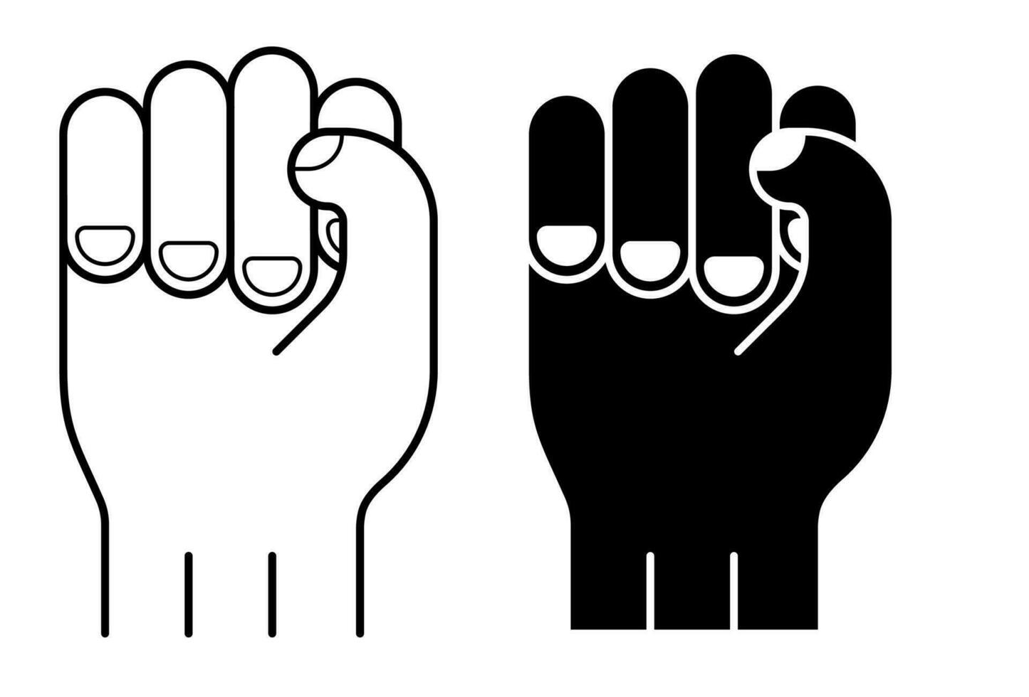 hand knöt näve ikon. symbol av styrka och bekämpa mot orättvisa. svart vit vektor