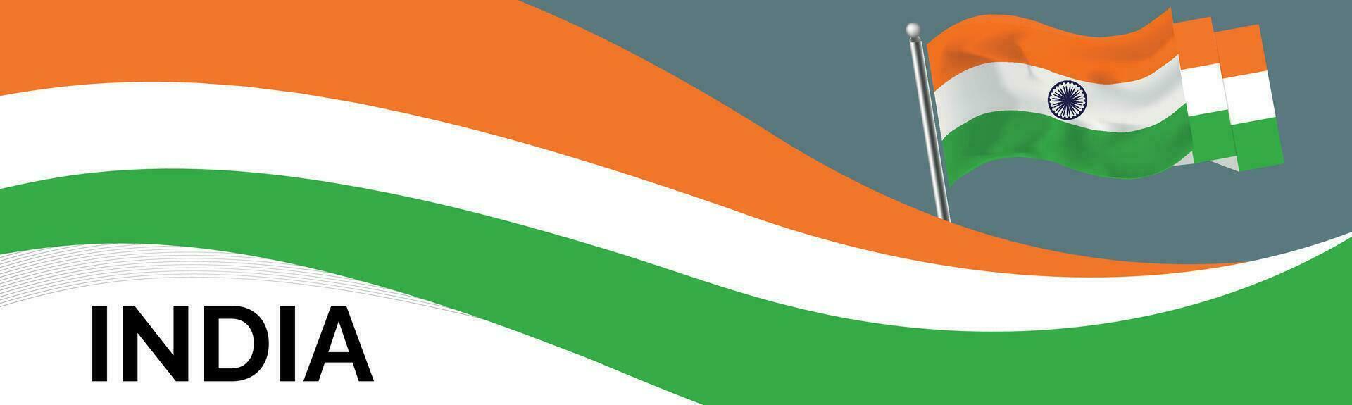 Indien National Tag Banner mit Karte, Flagge Farben Thema Hintergrund und geometrisch abstrakt retro modern bunt Design mit angehoben Hände oder Fäuste vektor