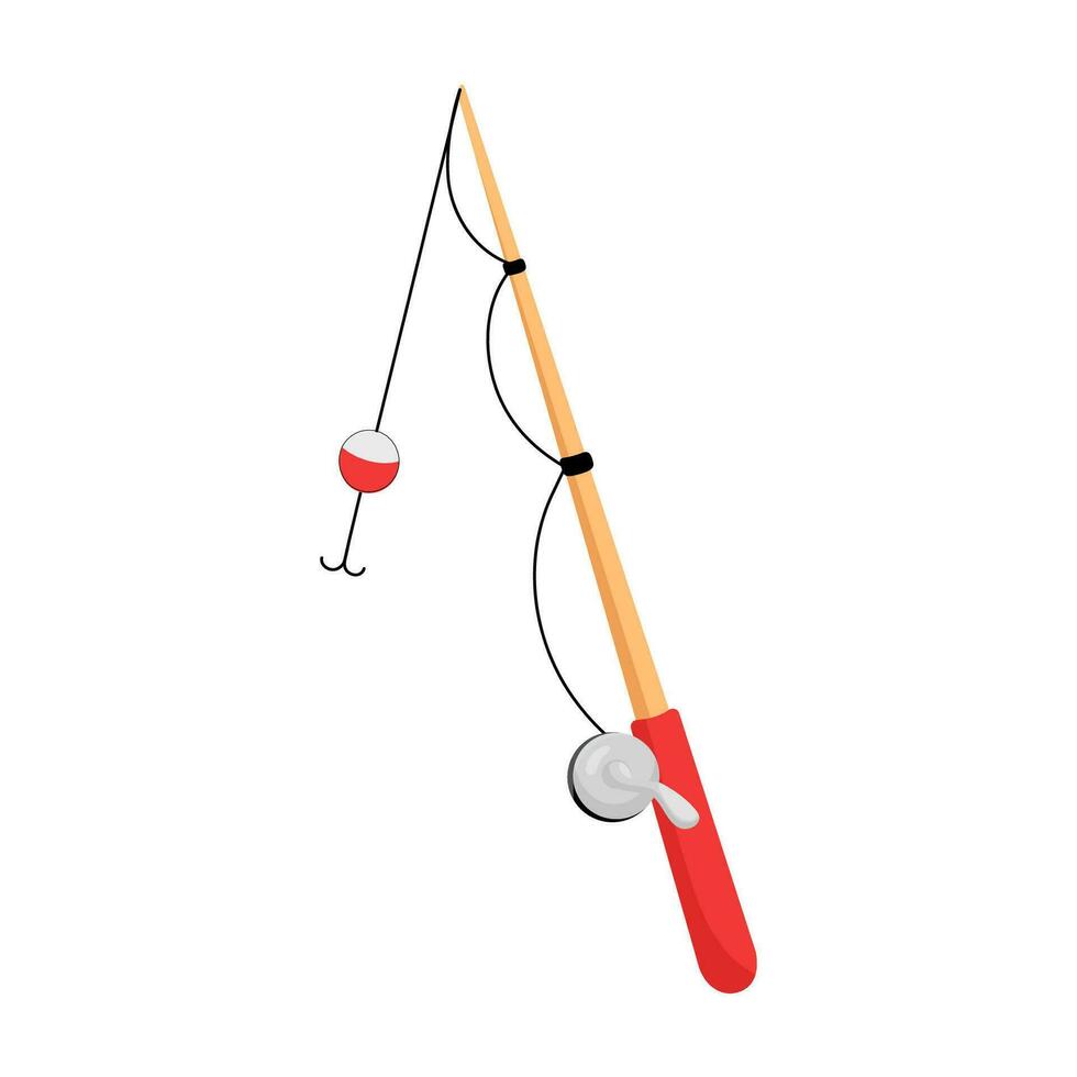 fiske stång tecknad serie vektor isolerat. Utrustning för fiske. hobbyer, sommar aktivitet, mat extraktion.