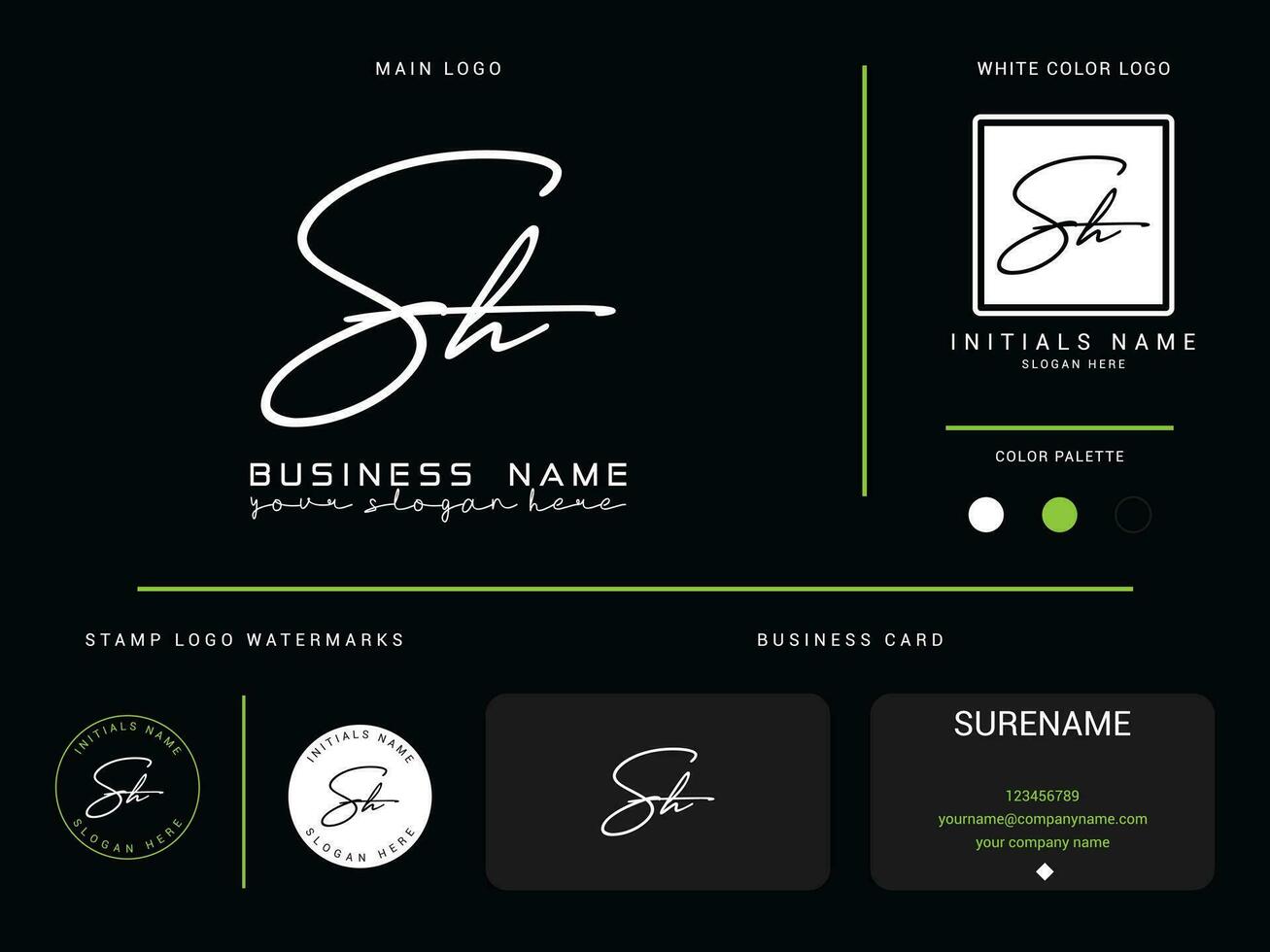 första sh lyx signatur logotyp, minimalistisk sh logotyp ikon och branding design vektor