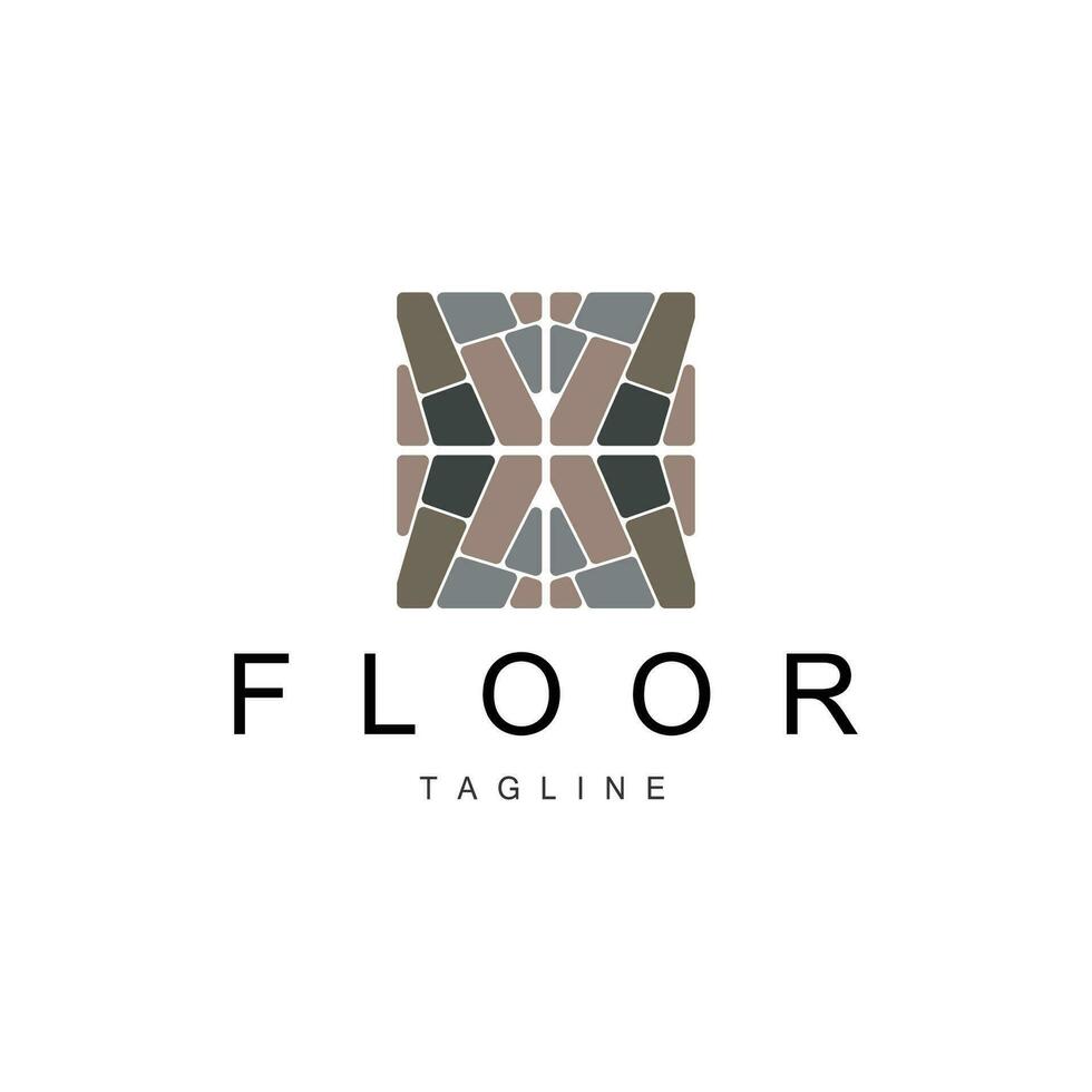 Fußboden Logo Design zum Zuhause Keramik Dekoration mit minimalistisch abstrakt Formen, Vektor Schablone Illustration