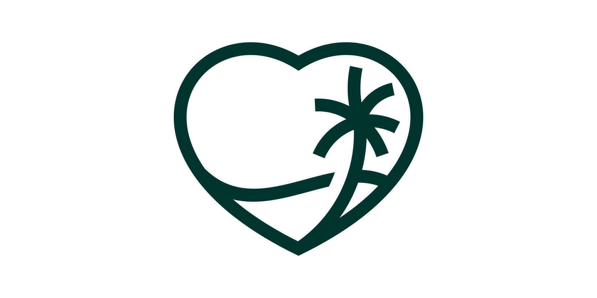 Logo Design kombinieren das gestalten von Liebe mit Palme Bäume und Wellen vektor