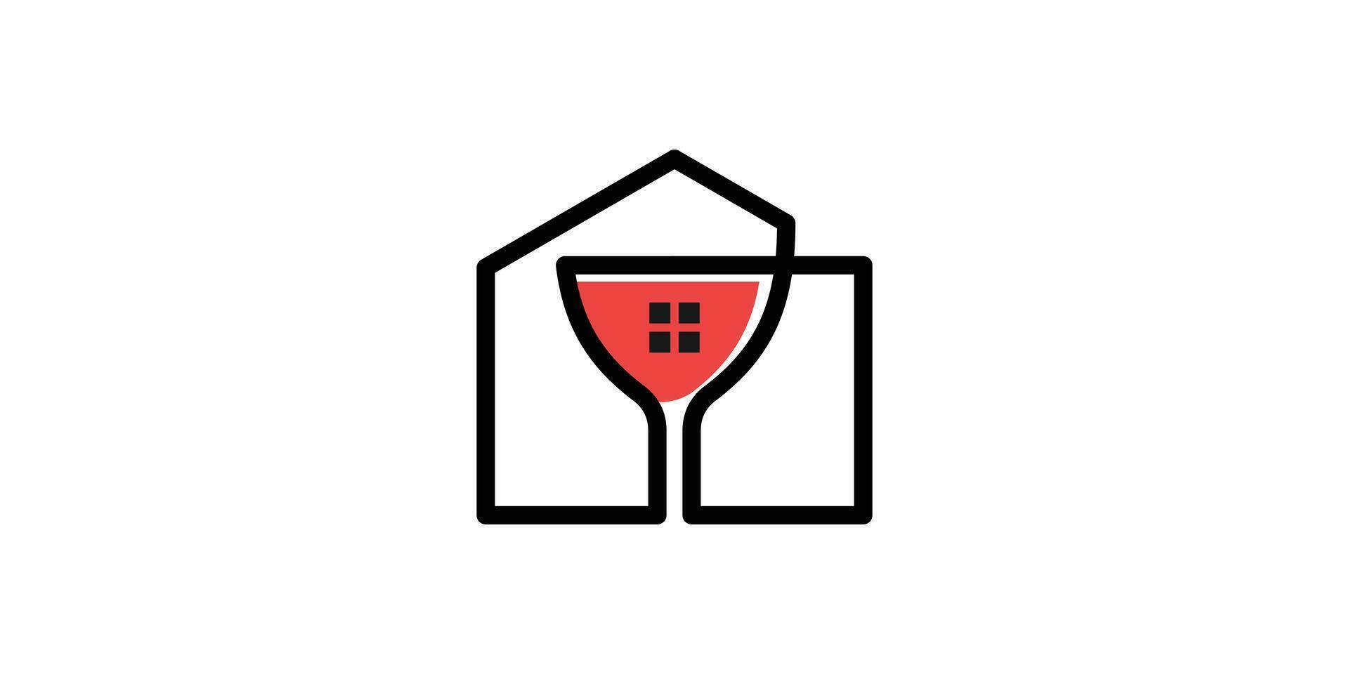 logotyp design kombinerande en vin glas med de form av en hus. vektor