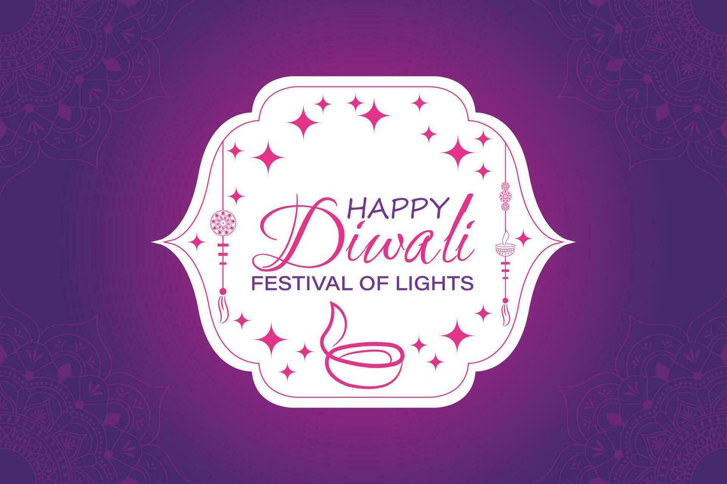 Lycklig diwali, festival av lampor, papper grafisk av indisk rangoli, gyllene lampor, färgrik dekorativ bakgrund, blå magenta bakgrund vektor