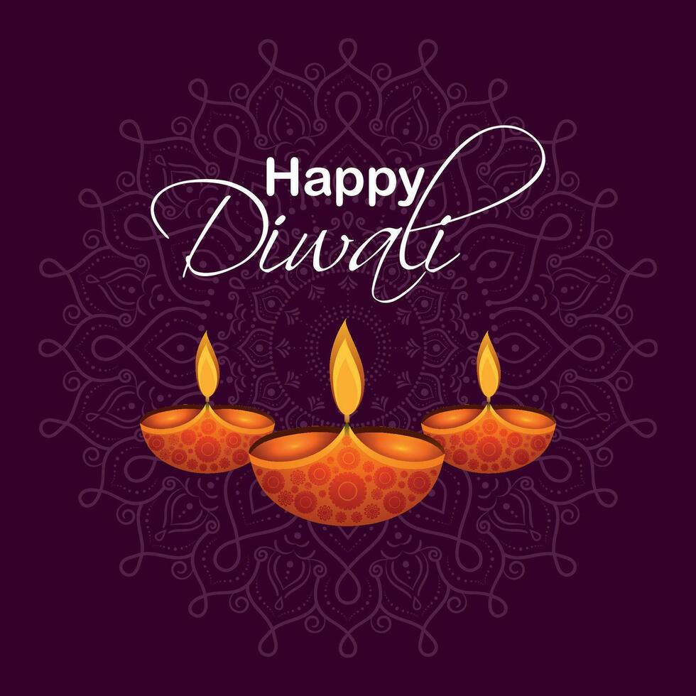 Lycklig diwali, festival av lampor, papper grafisk av indisk rangoli, gyllene lampor, färgrik dekorativ bakgrund, blå magenta bakgrund vektor