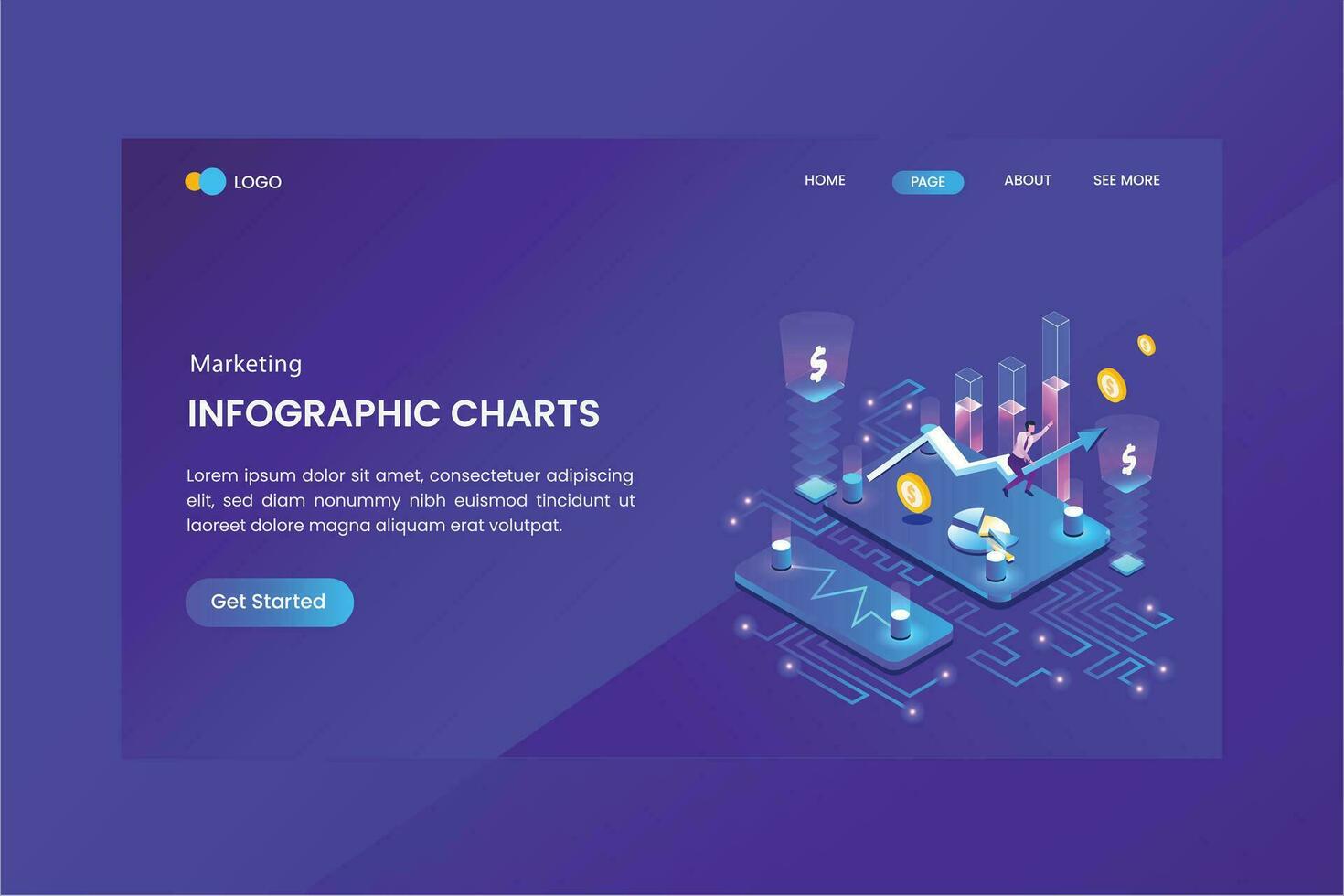 marknadsföring infographic diagram isometrisk begrepp landning sida vektor