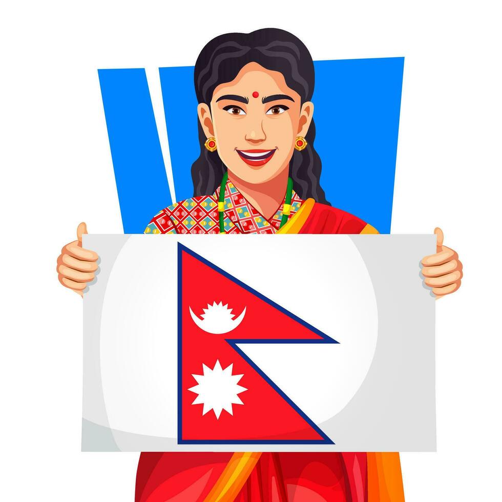 jung Nepalese Frau halten Nepal Flagge auf Patriot Tag oder Republik Tag, Stehen isoliert Über Weiß Hintergrund vektor