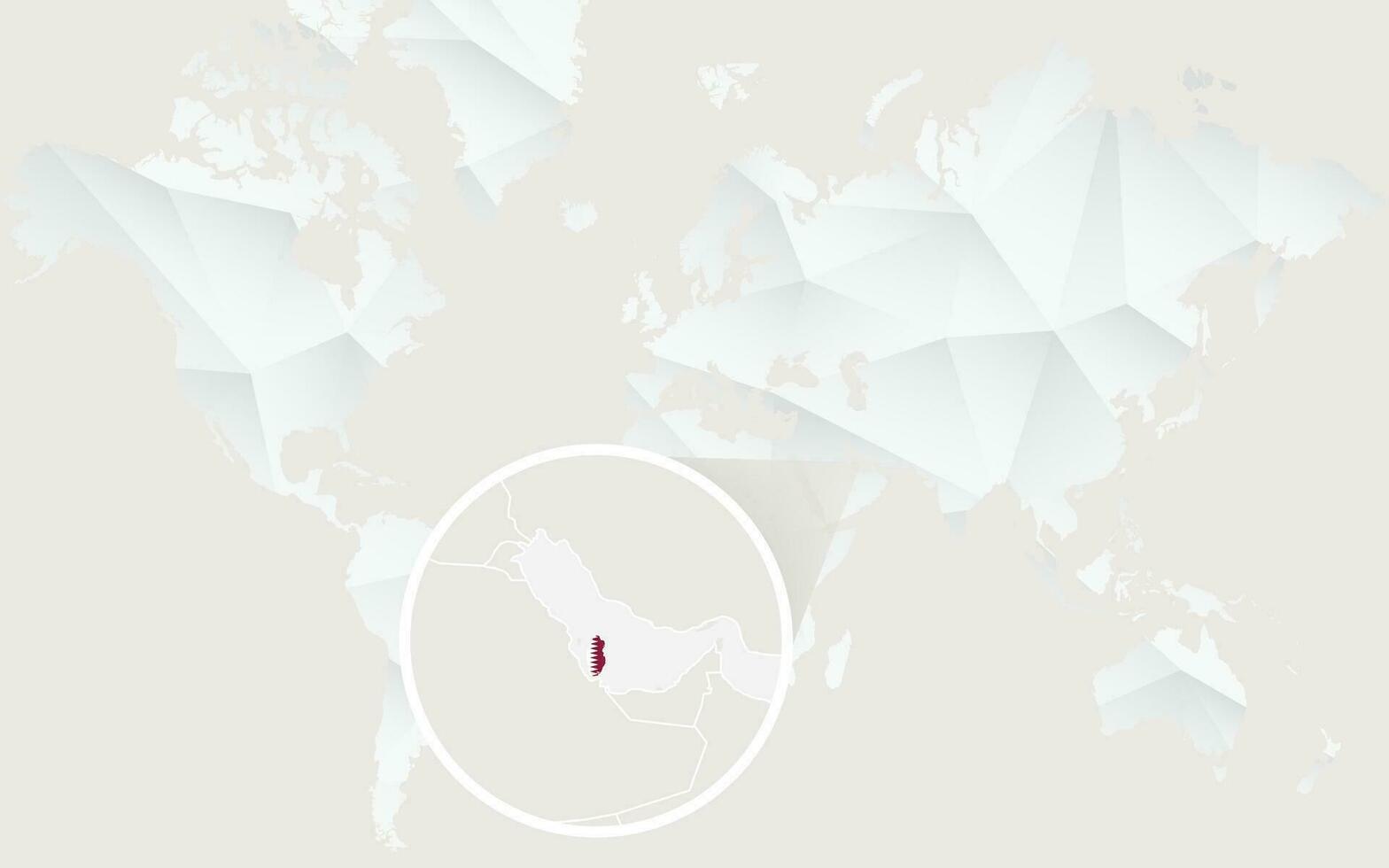 qatar Karta med flagga i kontur på vit polygonal värld Karta. vektor