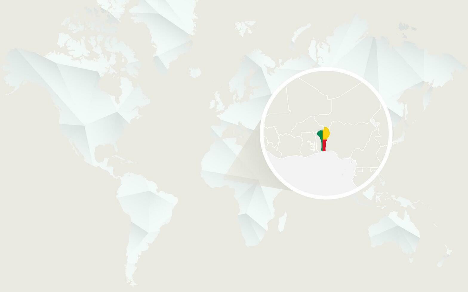 benin Karta med flagga i kontur på vit polygonal värld Karta. vektor