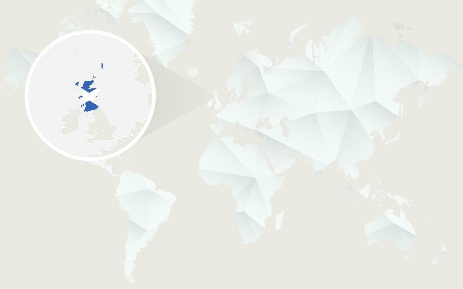 Schottland Karte mit Flagge im Kontur auf Weiß polygonal Welt Karte. vektor