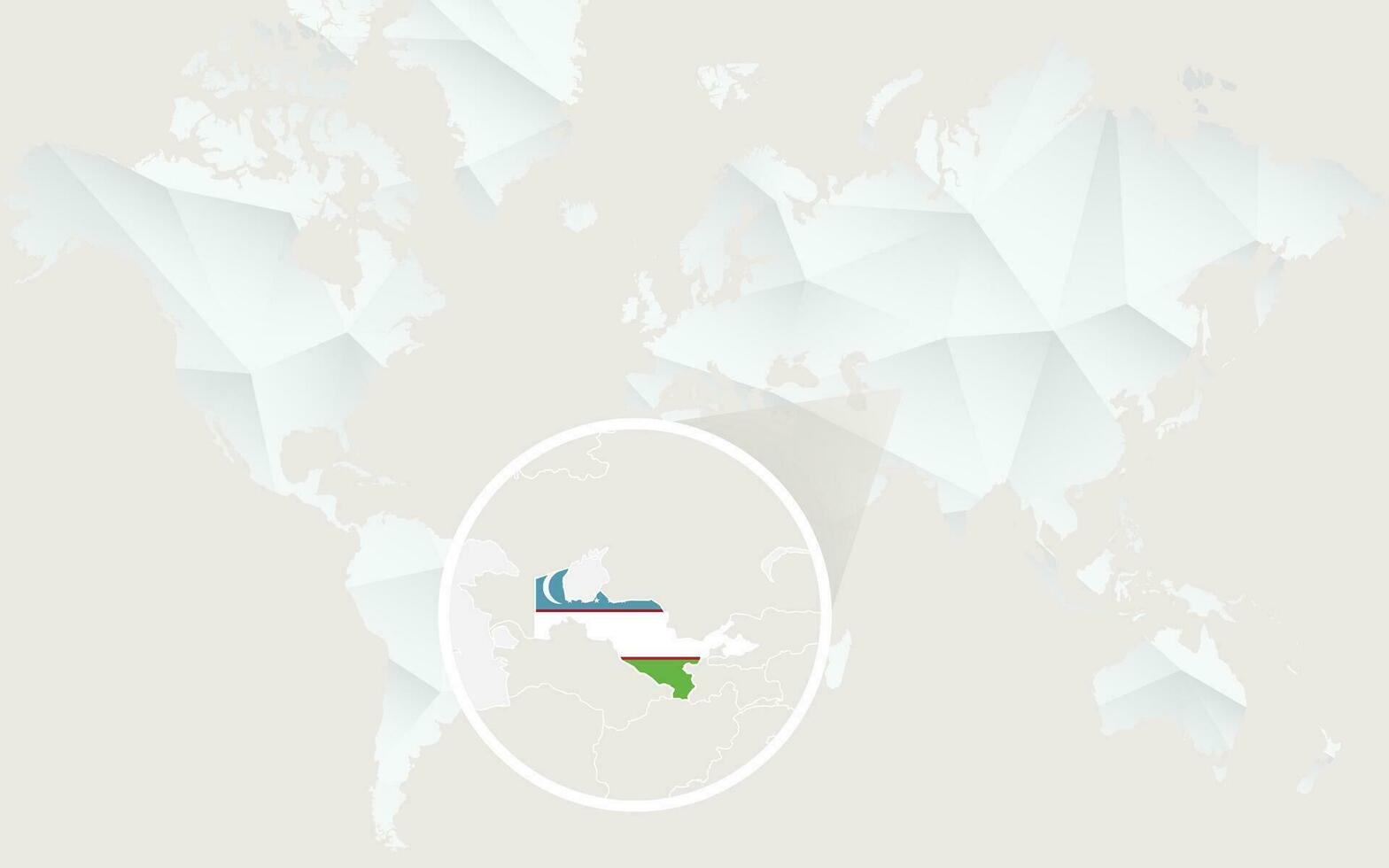 Usbekistan Karte mit Flagge im Kontur auf Weiß polygonal Welt Karte. vektor