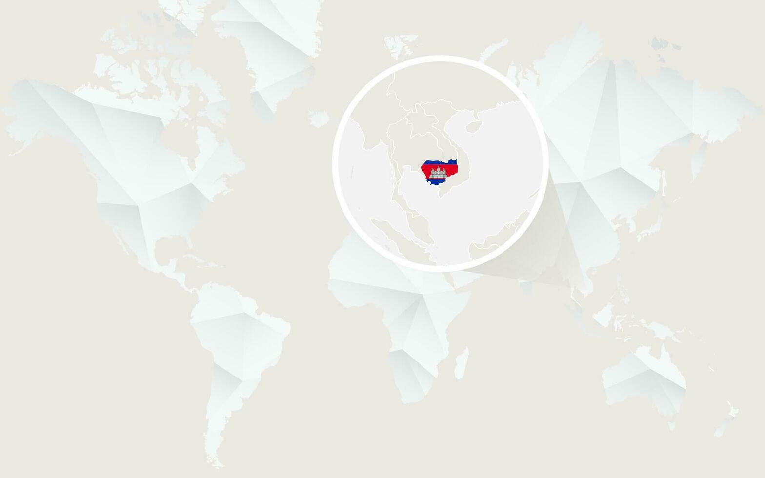 Kambodscha Karte mit Flagge im Kontur auf Weiß polygonal Welt Karte. vektor
