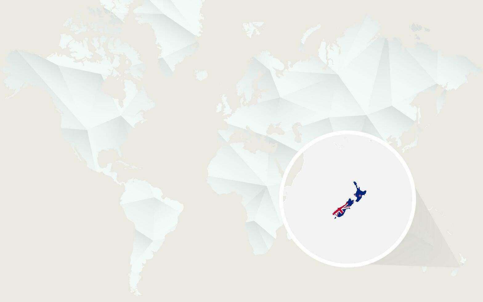 Neu Neuseeland Karte mit Flagge im Kontur auf Weiß polygonal Welt Karte. vektor