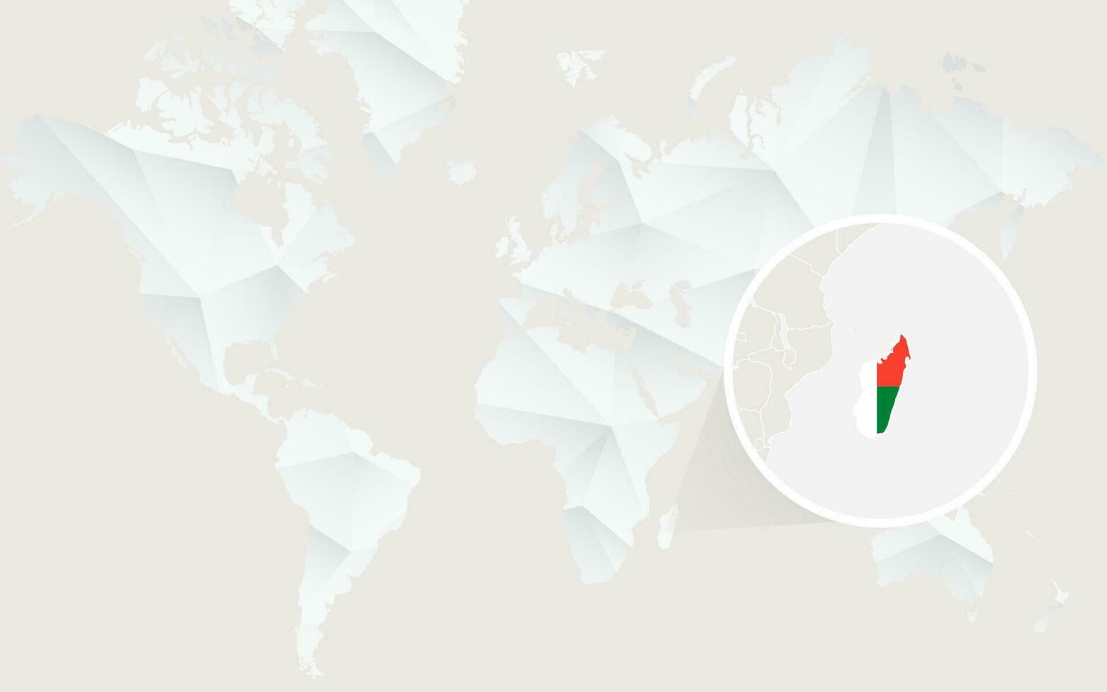 madagaskar Karta med flagga i kontur på vit polygonal värld Karta. vektor
