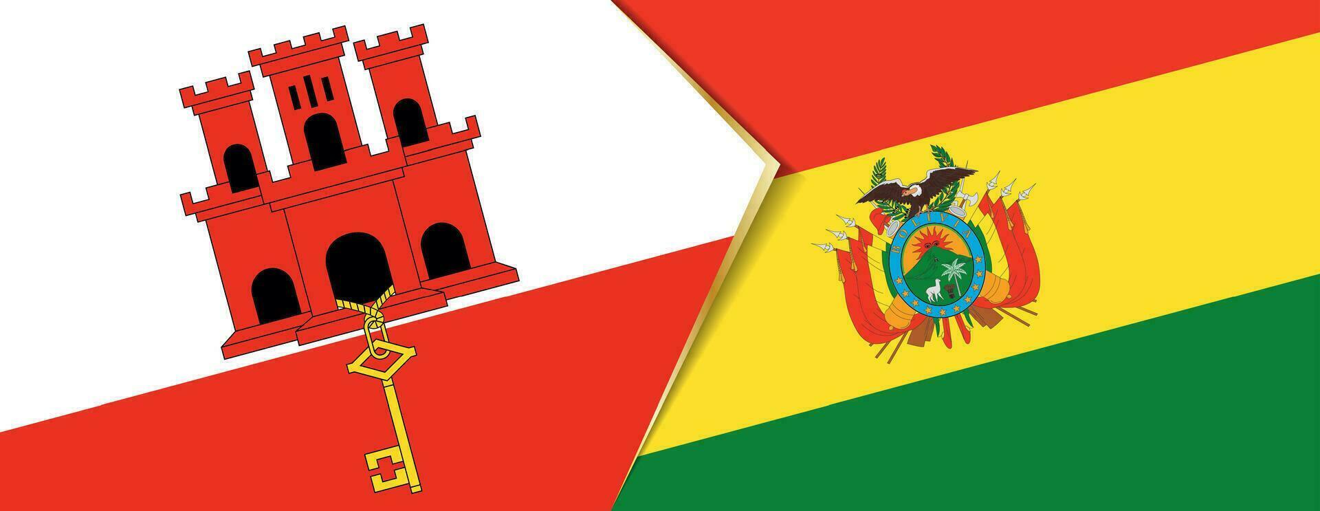 Gibraltar und Bolivien Flaggen, zwei Vektor Flaggen.