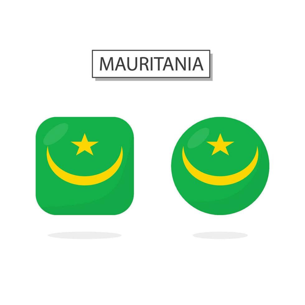 Flagge von Mauretanien 2 Formen Symbol 3d Karikatur Stil. vektor